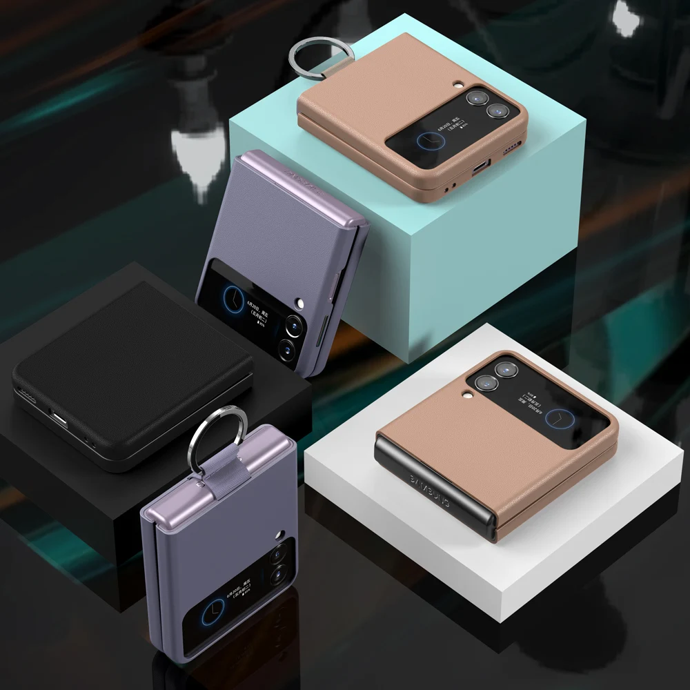 Genuine-Cowhide-Leather-Phone-Case-for-Samsung-Galaxy-Z-Flip-3-Flip3-ZFlip3-Ring-Lanyard-Shockproof-5.webp